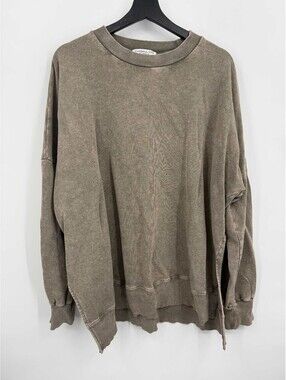 Chic Soul Womens Sweatshirt  Mineral Wash Olive Green Side Slits Cotton Size 4XL